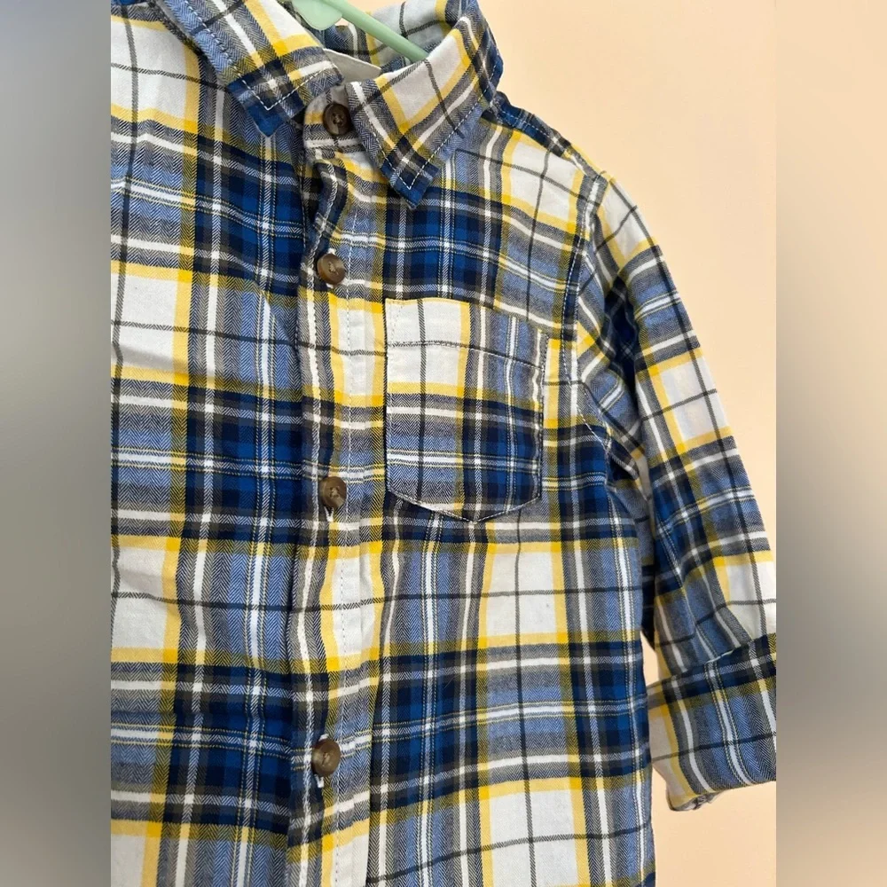Crazy 8 Cotton Flannel Shirt | Boys 5T | Blue, Yellow & White Plaid Cozy Classic